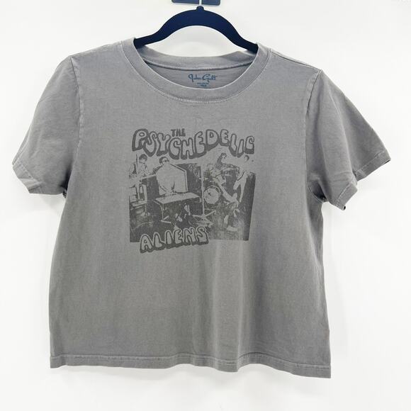Brandy Melville Gray crop loose fit band tee psychedelic aliens medium - Picture 1 of 3
